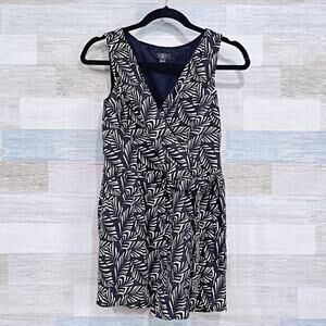 LOFT Tropical Palm Wrap Romper Black White Sleeveless Womens 00P 00 Petite